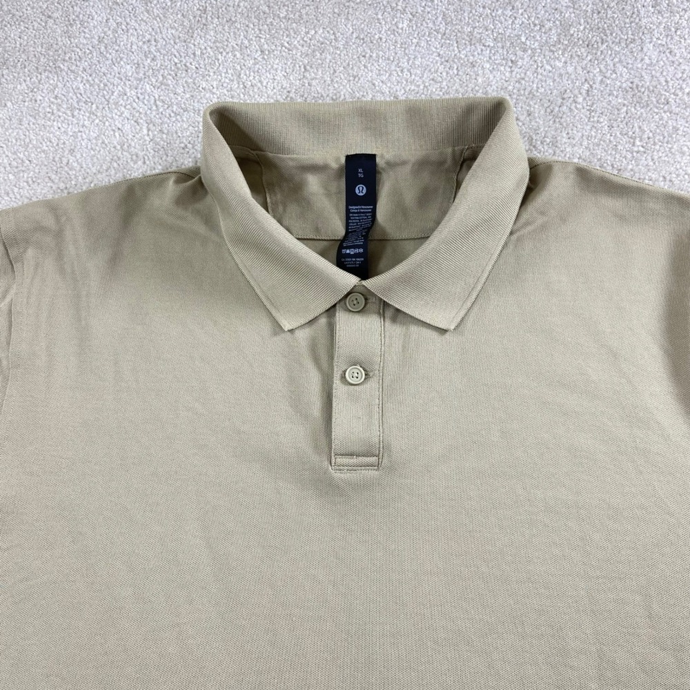 Lululemon Evolution Polo Shirt Mens XL Tan Beige Pima Cotton Stretch LM3F67S